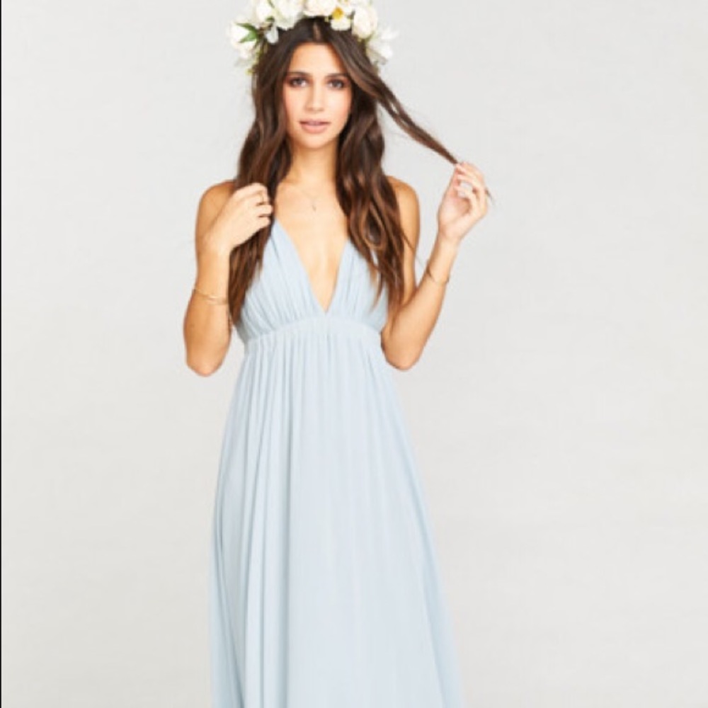 Show Me Your Mumu Ava Steel Blue Chiffon Dress